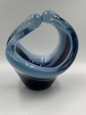 Vintage “Coquille” Art Glass Basket Vase Blue and white Sommerso Design